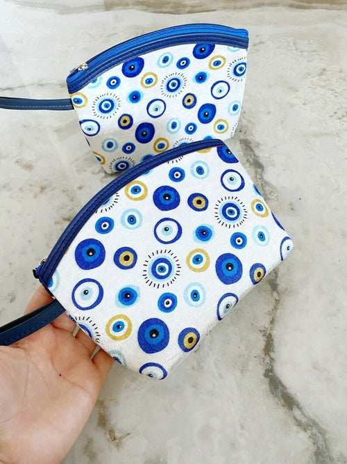 Evil Eye Clutch Bag, White Evil Eye Makeup Bag, Evil Eye Purse, Travel