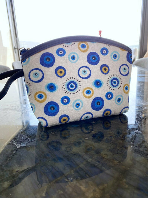 Evil Eye Clutch Bag, White Evil Eye Makeup Bag, Evil Eye Purse, Travel