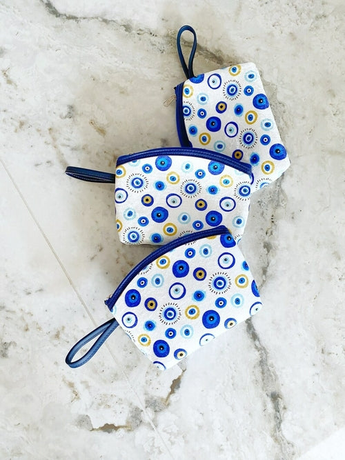 Evil Eye Clutch Bag, White Evil Eye Makeup Bag, Evil Eye Purse, Travel