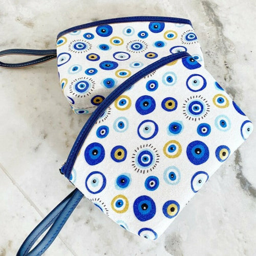 Evil Eye Clutch Bag, White Evil Eye Makeup Bag, Evil Eye Purse, Travel